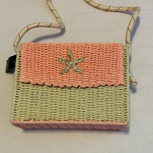 SHEIN Peach and Cream Woven Crossbody Bag